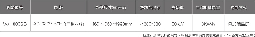 WX-800SG雙頭高速零部件智能清洗機技術(shù)參數(shù)