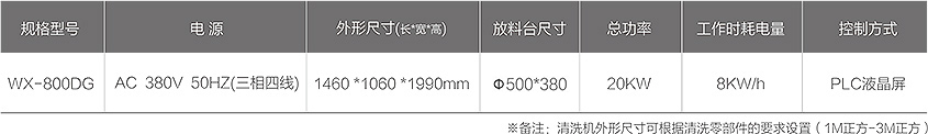 WX-800DG零部件智能清洗機技術(shù)參數(shù)